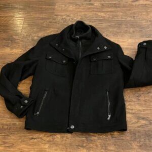 Michael Kors Heavy Black Wool Jacket with Stand-Up Collar